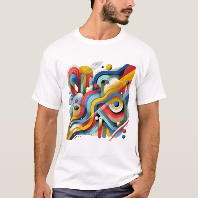 Colourful Abstract Graphic White T-Shirt (Front)