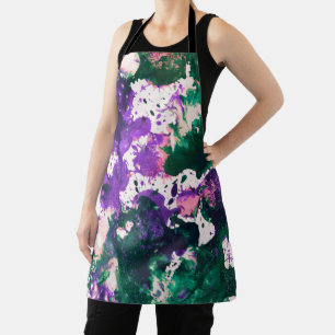 Colourful Abstract Green and Purple Splatter Paint Apron