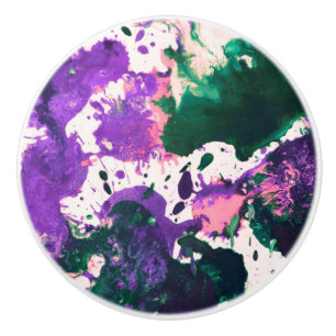 Colourful Abstract Green and Purple Splatter Paint Ceramic Knob