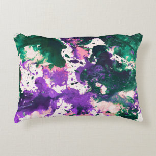 Colourful Abstract Green and Purple Splatter Paint Decorative Cushion