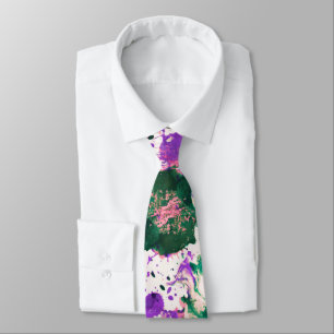 Colourful Abstract Green and Purple Splatter Paint Tie