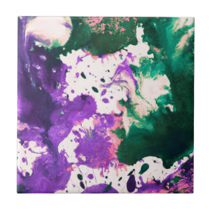 Colourful Abstract Green and Purple Splatter Paint Tile