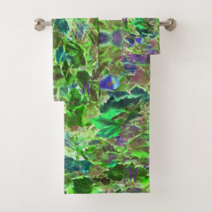 Colourful Abstract Green Leaves Foliage Bath Towel Set