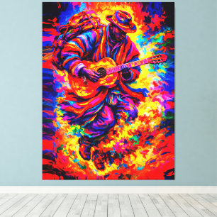 Colourful Abstract Guitar Players Duo Impasto Canvas Print