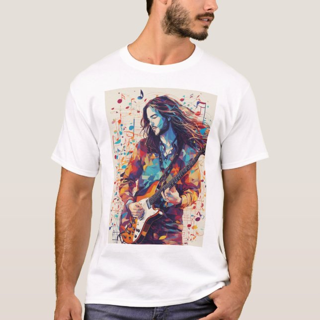 Colourful Abstract Guitarist Music Art T-Shirt (Front)
