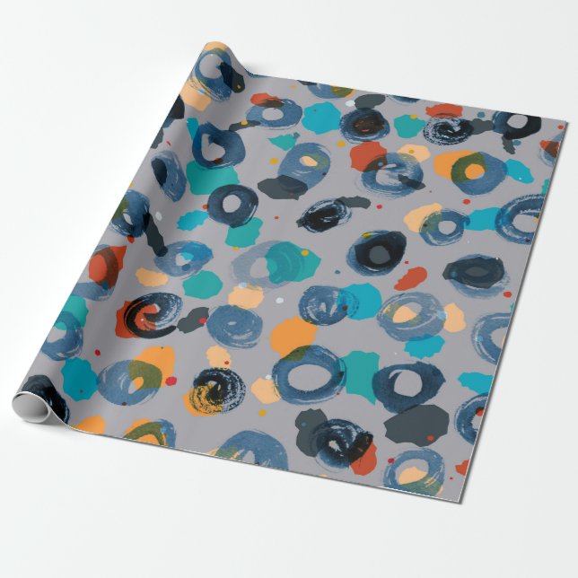 Colourful abstract hand-drawn circles pattern wrapping paper (Unrolled)