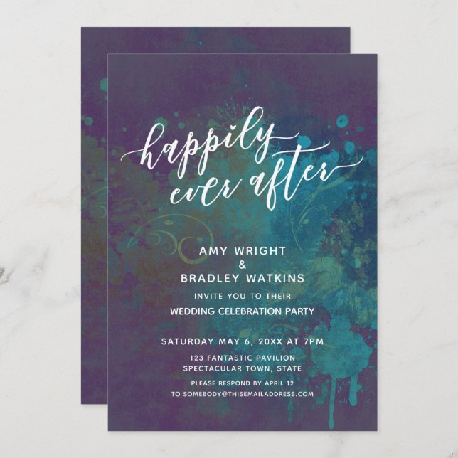 Colourful Abstract Happily Ever After Reception Invitation (Front/Back)