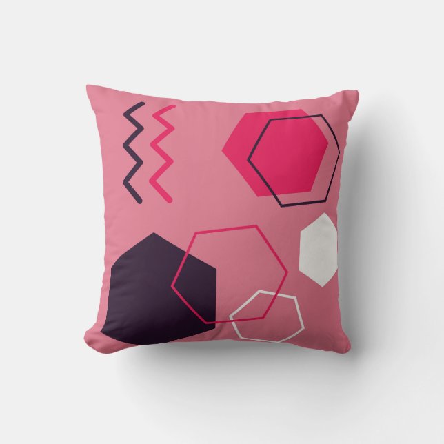 Colourful Abstract Hexagons and Lines Cushion (Front)