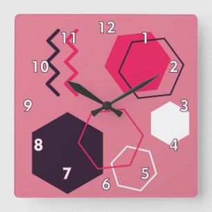 Colourful Abstract Hexagons and Lines Square Wall Clock