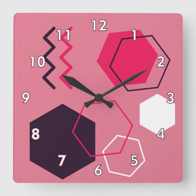Colourful Abstract Hexagons and Lines Square Wall Clock (Front)