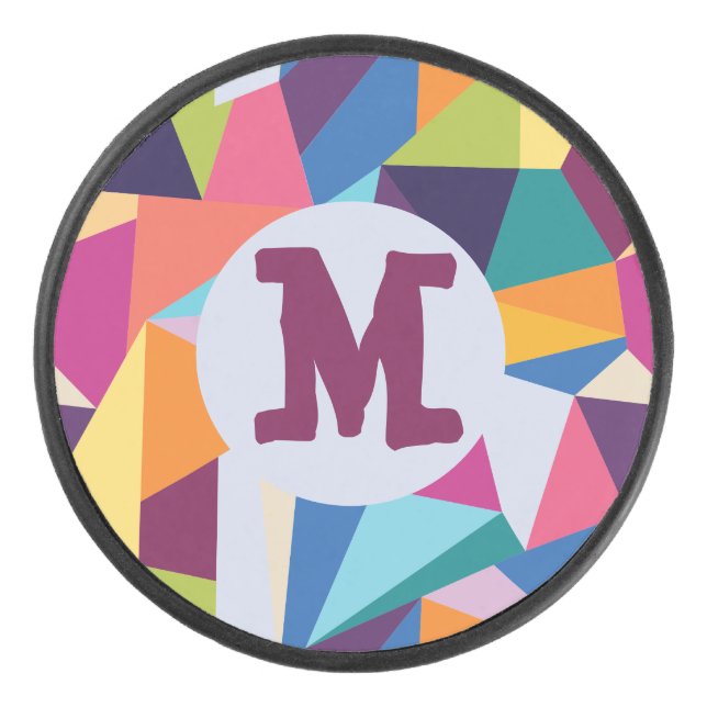 Colourful Abstract Hockey Puck with Initial (Front)