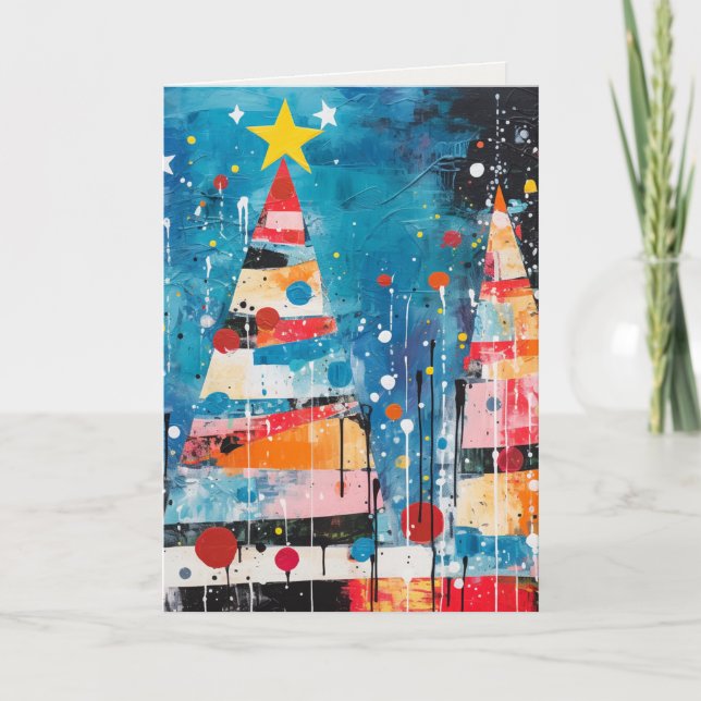 Colourful Abstract Holiday Trees Card (Front)