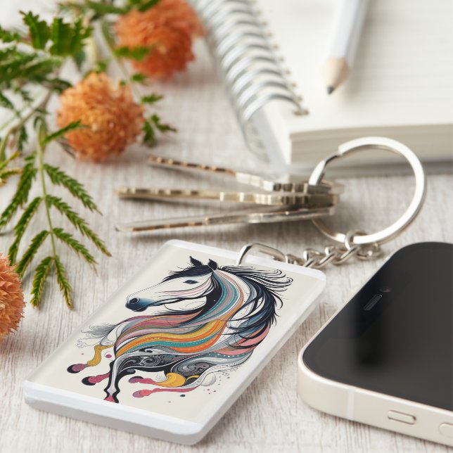 Colourful Abstract Horse Acrylic Keychain (Front Right)