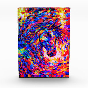 Colourful Abstract Horse Portrait Impasto Photo Block