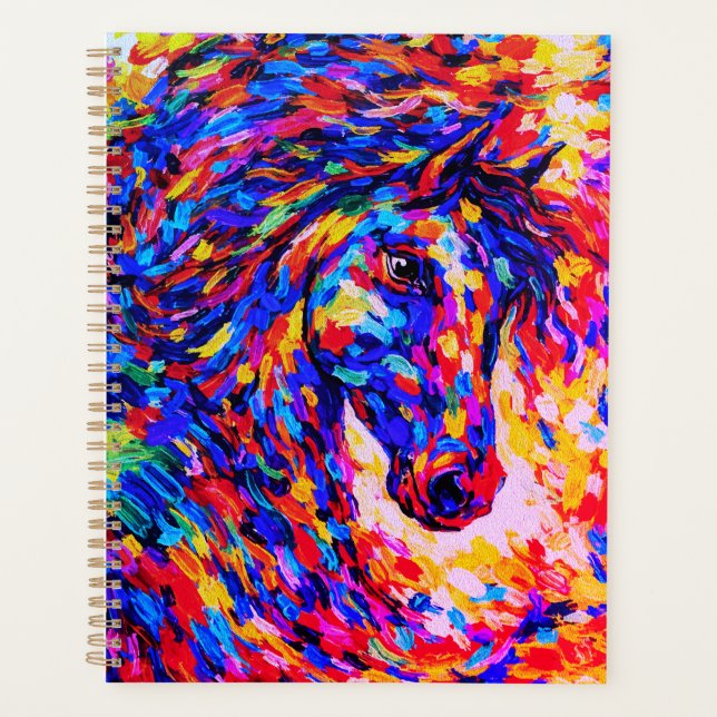 Colourful Abstract Horse Portrait Impasto Planner (Front)