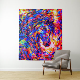 Colourful Abstract Horse Portrait Impasto Tapestry