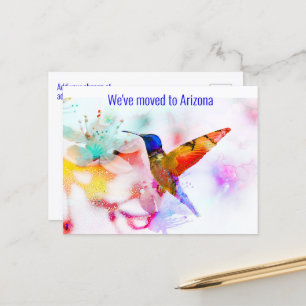 Colourful Abstract Hummingbird Change of Address Postcard