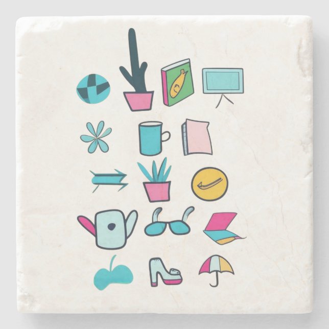  Colourful Abstract Icons Featuring Everyday Items Stone Coaster (Front)