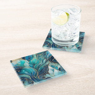 Colourful Abstract Ink Art Glass Coaster