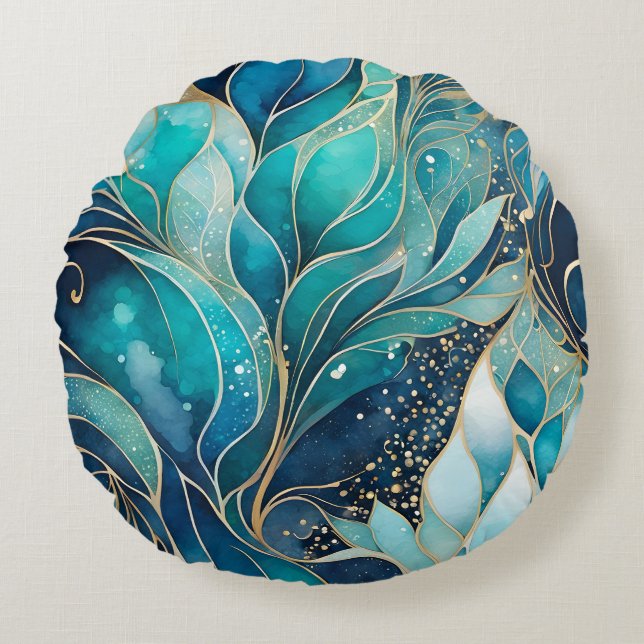 Colourful Abstract Ink Art Round Throw Pillow (Front)