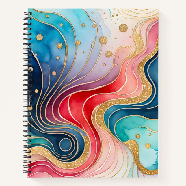 Colourful Abstract Ink Art Spiral Notebook (Front)
