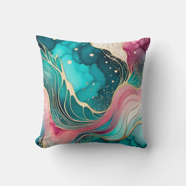 Colourful Abstract Ink Art Square Throw Pillow (Front)