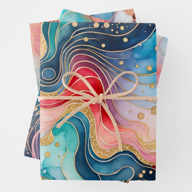 Colourful Abstract Ink Art Wrapping Paper Sheets (In situ)
