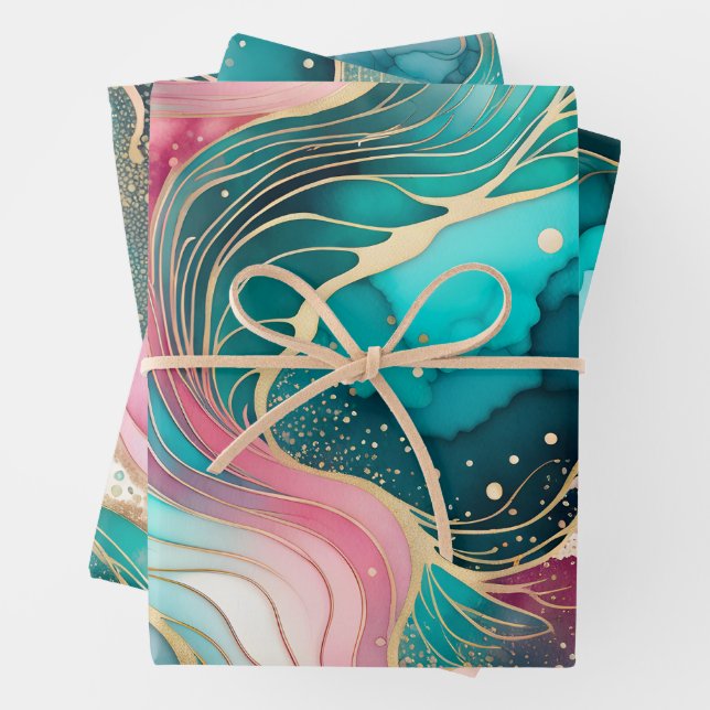 Colourful Abstract Ink Art Wrapping Paper Sheets (In situ)