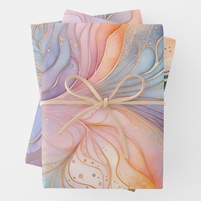 Colourful Abstract Ink Art Wrapping Paper Sheets (In situ)