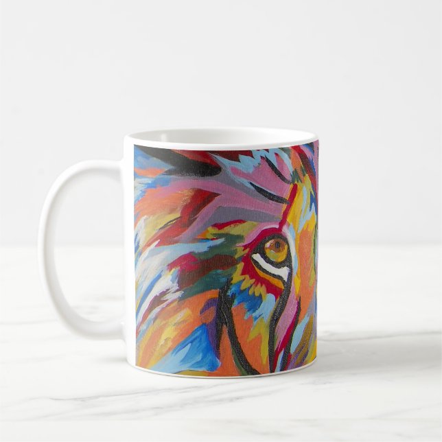 Colourful Abstract Jungle Lion Coffee Mug (Left)