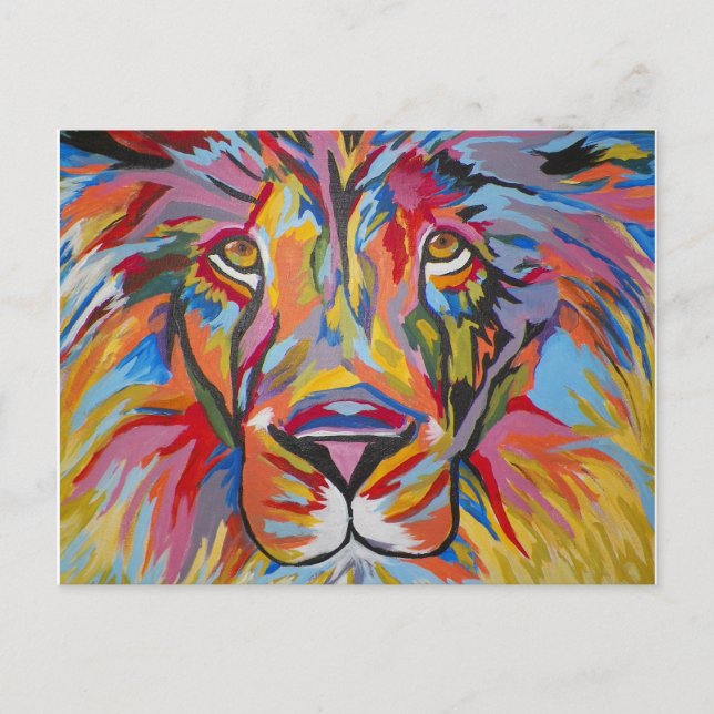 Colourful Abstract Jungle Lion Postcard (Front)