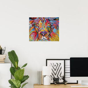Colourful Abstract Jungle Lion Poster