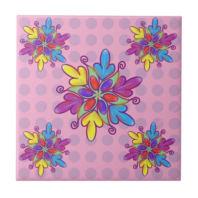 Colourful Abstract Kaleidoscope Flower Pattern Tile (Front)