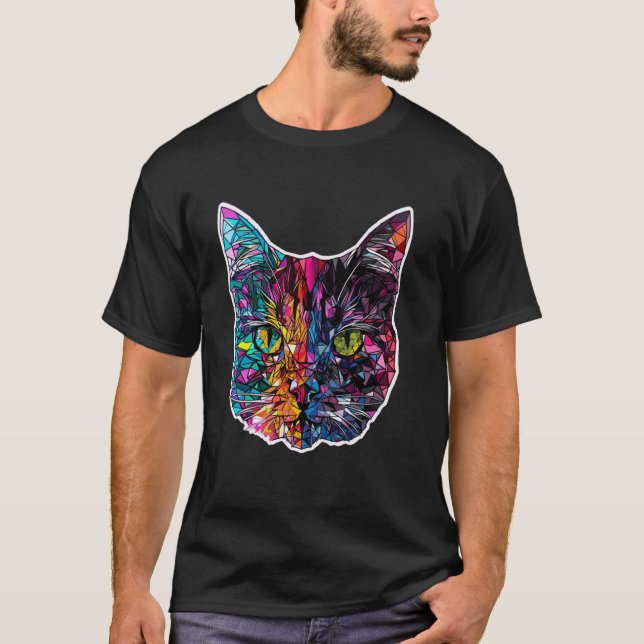 Colourful Abstract Kitten Cute Geometry Polygon Ca T-Shirt (Front)