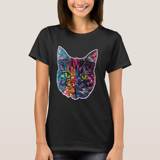 Colourful Abstract Kitten Cute Geometry Polygon Ca T-Shirt (Front)