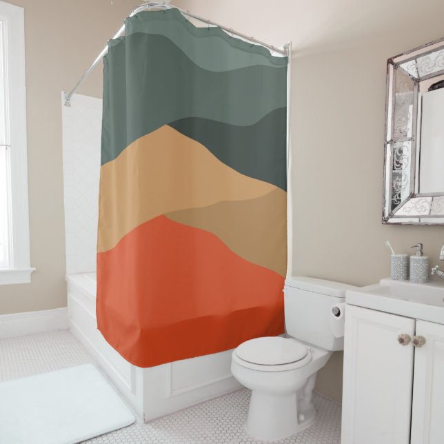 Colourful abstract landscape  shower curtain (In Situ)