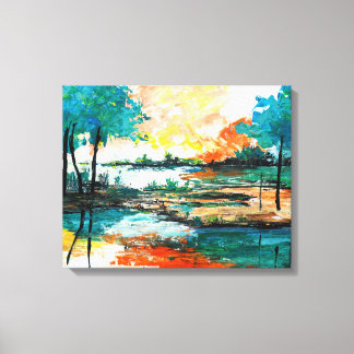 Colourful Abstract Landscape Stretched Canvas Prin