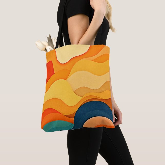 Colourful Abstract Layered Waves  Tote Bag (Close Up)