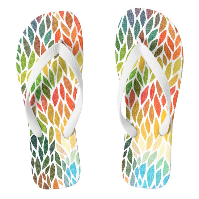 Colourful Abstract Leafs Pattern Flip Flops (Footbed)