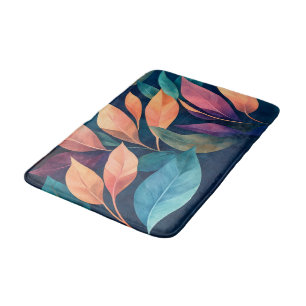 Colourful Abstract Leaves Bath Mat