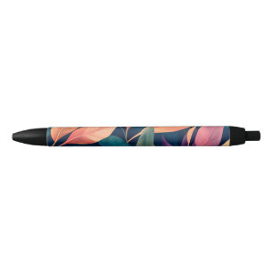Colourful Abstract Leaves Black Ink Pen