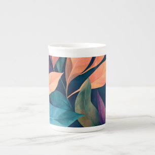 Colourful Abstract Leaves Bone China Mug
