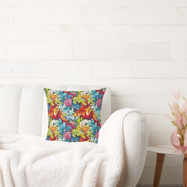 Colourful Abstract Leaves Cushion (Couch)