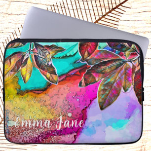 Colourful Abstract Leaves Ink Nature Art Laptop Sleeve