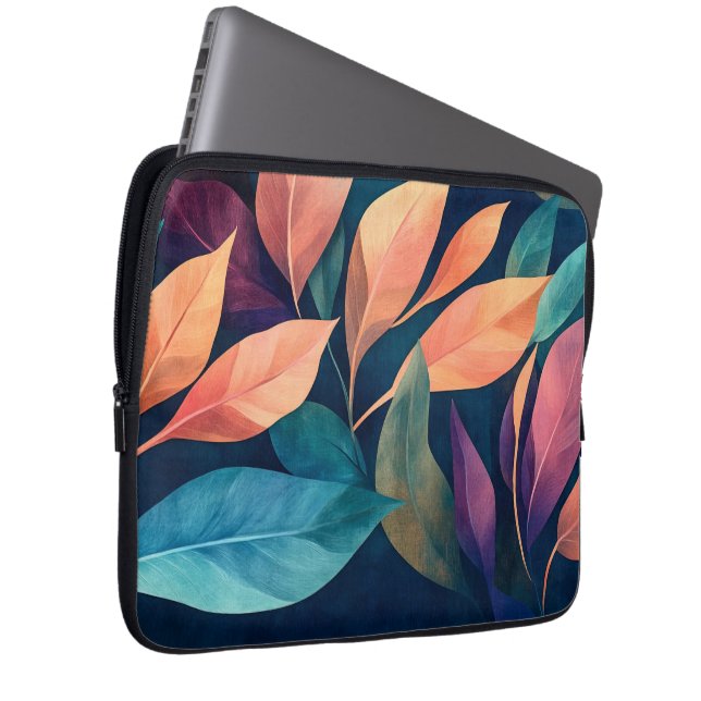 Colourful Abstract Leaves Laptop Sleeve (Front Right)
