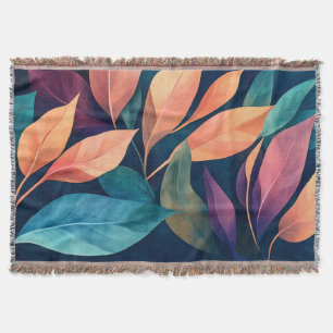 Colourful Abstract Leaves Throw Blanket