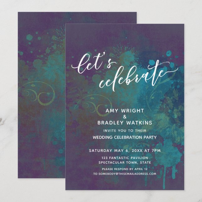 Colourful Abstract Let's Celebrate Reception-Only Invitation (Front/Back)