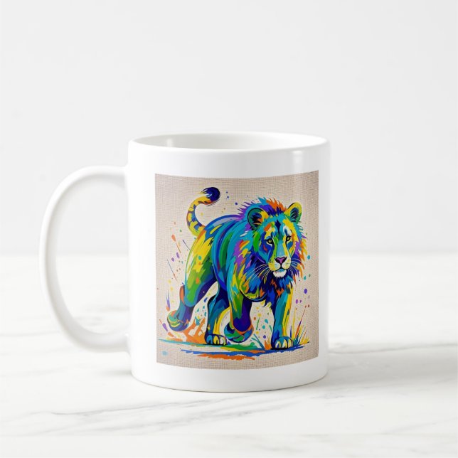Colourful abstract Lion animal art design Coffee Mug (Left)