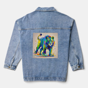 Colourful abstract Lion animal art design Denim Jacket