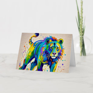 Colourful abstract Lion animal art design Foil Greeting Card